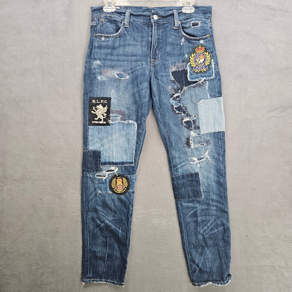 Polo Ralph Lauren Astor Slim Boyfriend Patchwork Distressed Crest Jeans 27